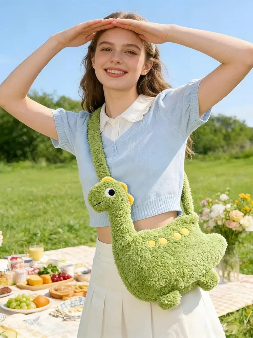 Adorable Dinosaur Plush Backpack with Zipper, Unique Fun Purse for Girls & Women